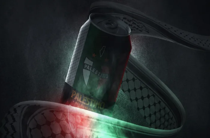 Cerveza del Club Deportivo Palestino con diseño de kufiya — fútbol chileno